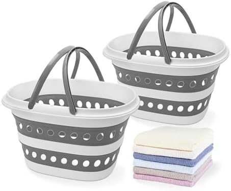 2 Pack Compact Collapsible Laundry Basket, Small Size Pop-Up Hamper Perfect for Bedroom Side,Bathroom,Travel, Not for Large Families, Foldable with Handle, Measures 16 x 12.5 x 9.5 In, (Gray) by Goderewild