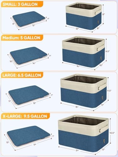 BALEINE 4 Pack Fabric Closet Storage Bins for Shelves, Linen Closet Organizers and Storage, Decorative Baskets for Organizing, Shelf, Clothes, Home, Office (Navy Blue, 14''x10''x8.5'') - Image 2