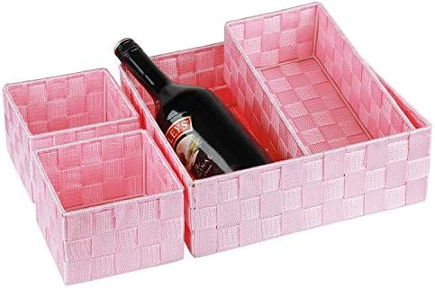 Posprica Woven Storage Baskets for Organizing, Small Baskets Cube Bin Container Tote Organizer Divider for Drawer, Closet, Shelf, Dresser, Set of 4(Pink) - Image 4