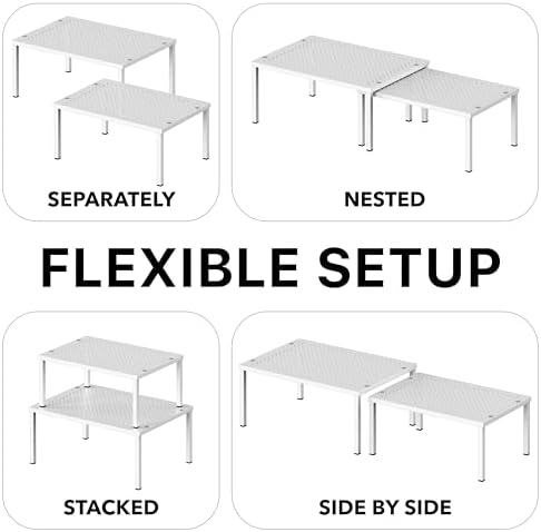Simple Houseware Expandable Stackable Kitchen Counter Shelf Organizer, White, Metal Top, 11.25"L x 7.9"W x 5.4"H - Image 6