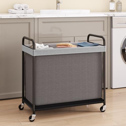 ELYKEN Laundry Hamper 3 Section, 120L Rolling Laundry Sorter with Wheels - Image 2