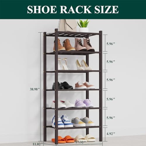 Smiry Bamboo Shoe Rack, 8 Vertical Slats, 6 Tier - 17.3" Wide, Brown - Image 2