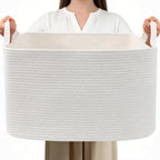 96L Woven Laundry Basket with Handles, Extra Blanket Basket,White by HZFTJOY
