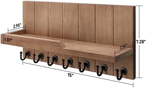 Rebee Vision Key Holder Wall Mount with Shelf for Entryway, Retro Brown - Image 6