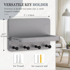 Nekon Key Holder for Wall with Shelf, Pine Wooden Key Hanger, Gray - Image 3