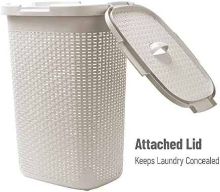 Mind Reader Tall Tapered Laundry Hamper with Lid, 60L Clothes Basket, Narrow Base Design for Bathrooms, Closets and Laundry Rooms, Plastic, 2 Pack, Ivory - Image 5