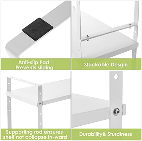 Across-Star Expandable Cabinet Shelf Organizer Rack, Stackable Kitchen Counter Storage Shelves Stand, Adjustable Height Pantry Shelf Spice Rack (White, 2 Pack) - Image 6