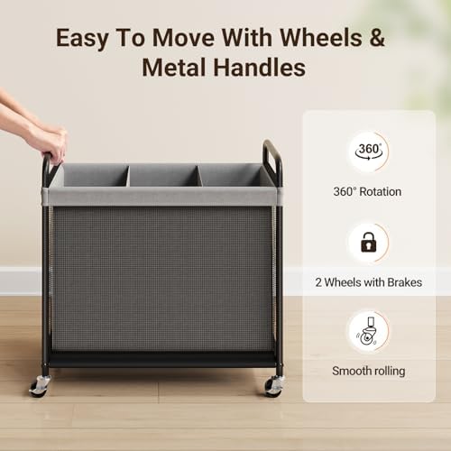 ELYKEN Laundry Hamper 3 Section, 120L Rolling Laundry Sorter with Wheels - Image 5