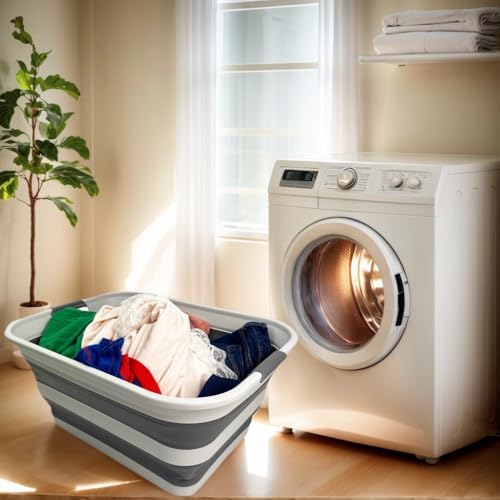 SAMMART Collapsible Plastic Laundry Basket - Foldable Pop Up Storage Container/Organizer - Portable Washing Tub - Space Saving Hamper/Basket (Grey/Steel Grey, 42L) - Image 7