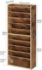 CHOEZON Wall File Organizer, 10-Tier Hanging Mail Organizer, Wall Mount File Holder with 4 Side Hooks, Mail and Storage Organizer, Wooden Vertical Hanging Holder for Office, Rustic Brown MWJ03FG - Image 2