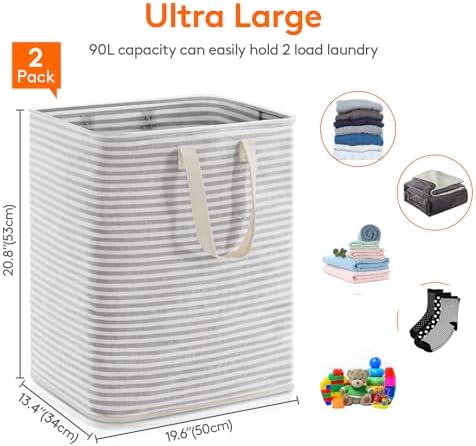 Lifewit 90L Large Laundry Baskets, 2 Pack, Reinforced Handles, Grey | Collapsible Laundry Hamper, Dirty Clothes Hamper, Waterproof Freestanding Design for Dorm, Laundry Room, Bedroom, Bathroom - Image 4