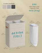 SONGMICS Laundry Basket, 170L Laundry Hamper with Lid, 2 Removable Bags - Image 5