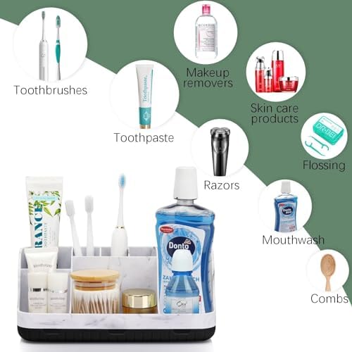 GFWARE Marble Bathroom Countertop Organizer - Detachable 7 Slots Kids Electric Toothbrush and Toothpaste Holde Drainage for Bathroom Accessories Organization Counter Vanity Storage, Black - Image 5