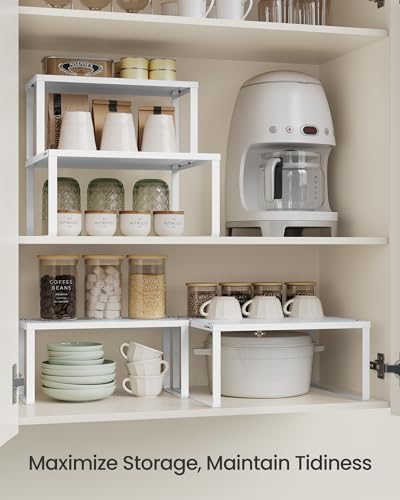 SONGMICS Set of 2 Metal Spice Racks, Stackable Expandable Shelf Risers - Image 3