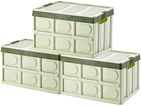Phyllia Foldable Storage Boxes with Lids, 3 Pack Collapsible Plastic Storage Bins Organizer Containers Baskets Cub with Cover,Stackable Utility Crates Storage Box (Green, 30L) by Phyllia