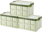 Phyllia Foldable Storage Boxes with Lids, 3 Pack Collapsible Plastic Storage Bins Organizer Containers Baskets Cub with Cover,Stackable Utility Crates Storage Box (Green, 30L) by Phyllia