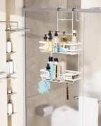 HapiRm Shower Caddy Over Door- Hanging Shower Organizer with 14 Hooks and Soap Holder, Rustproof & Waterproof Stainless Steel Bathroom Shelf - White - Image 7