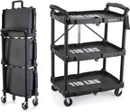 FUTURELAB Portable Folding Service Cart - 3 Tier 330LBS Capacity - Rolling Utility Foldable Cart with Wheels for Warehouse Home Workshops Garages Restaurants Offices by FUTURELAB