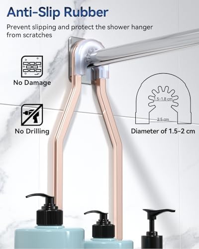 YASONIC Never Rust Shower Caddy Hanging, Aluminum Shower Racks for Inside Shower, 3-Tier Shower Organizer Hanging Over Shower Head with Hooks and Soap Holder, Rose Gold - Image 5