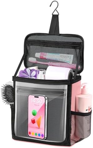 Portable Hanging Shower Caddy, Large Capacity Travel Toiletry Bag for Men & Women, Bath Organizer with Hook & Waterproof Phone Compartment, for Gym, Travel, Dorm, Picnic, Bathroom(Pink) by Kebrela