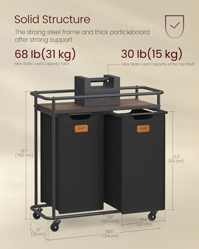 VASAGLE Laundry Sorter with Wheels, Portable Rolling Cart, 26.4 Gal.(100 L) - Image 6