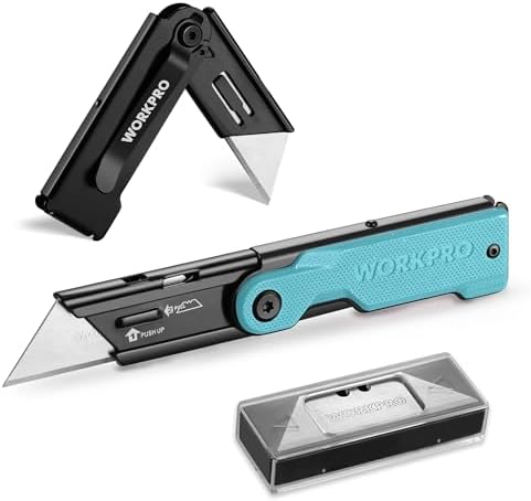 WORKPRO Folding Utility Knife, Quick Change Box Cutter, G10 Handle, Blue by WORKPRO
