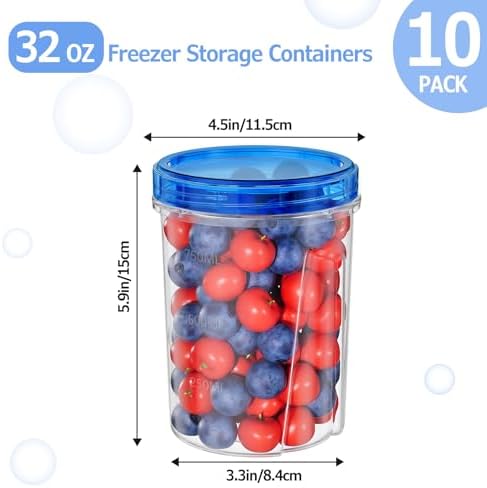 10 Pack-32 OZ Freezer Storage Containers, Small Plastic Food Storage Containers with Twist Top Lids, BPA Free and Reusable Meal Prep Containers Microwave/Dishwasher Safe - Image 3