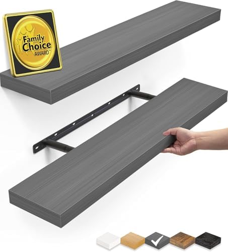 BAYKA Grey Floating Shelves 22.5in, Set of 2, Wall Mounted for Wall Deocr by Bayka