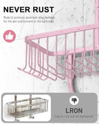 Pink Shower Caddy for Bathroom - Never Rust Hanging Shower Organizer with Soap Basket and Hooks - Large Capacity 3 Tier Aluminum Over The Showerhead Caddy - Image 4