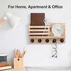 Lwenki Key Holder for Wall – Decorative Wooden Mail Holder and Key Shelf with Mounting Hardware, Installation Guide – Paulownia Wood with Metal Key Hooks (Wood, Large - 11.8inch) - Image 5
