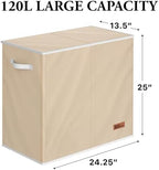 Simple Houseware Double Laundry Hamper with Lid & Removable Bags, Beige - Image 2