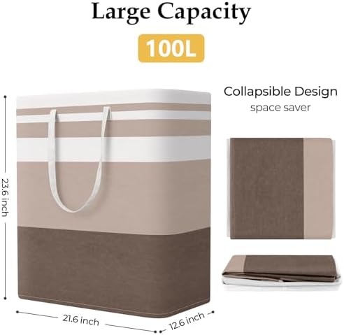 StorageRight Laundry Basket Hamper, 100L Collapsible Clothes Storage, Khaki - Image 2