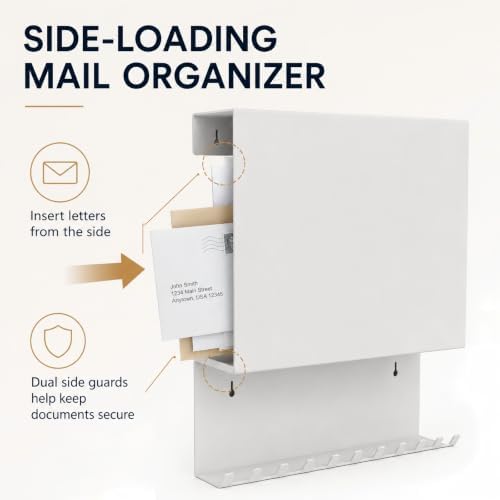 Wall Mounted Key Holder and Mail Organizer with 11 Hooks and 4 Pins,White - Image 5