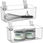 vacane 2 Pack Plastic Over Cabinet Door Organizer with Removable Hooks, Clear Hanging Baskets for Organizing Over the Cabinet Organizer Holder for Kitchen, Bathroom-Hang Outside or Inside Door-M by vacane