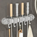 Broom Holder Wall Mount Sturdy Mop and Broom Organizer with 4 Racks and 5 Hooks Vacuum Suction Cup Broom Mop Holder for Home, kitchen, Garden, Tools, Garage (grey) by Unknown
