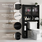 Vabches Over-The-Toilet Storage Cabinet with 2 Acrylic Waves Doors, Black. - Image 3
