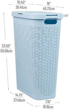 Mind Reader Slim Laundry Hamper with Lid, 40L Clothes Basket, Narrow Tapered Design with Ventilated Cutout Pattern, Plastic, Baby Blue - Image 3