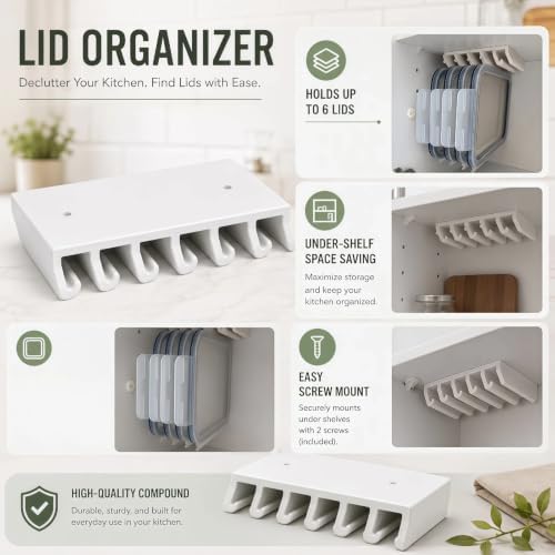 Slide-In Lid Organizer for Food Storage Containers, Holds 6 Lids - Image 5