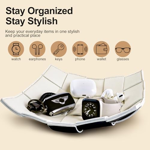 MSJGA Valet Tray for Men and Women PU Leather Key Holder Bowl for Entryway Table Bedside Nightstand Desk Catchall Organizer Tray for Wallet, Watch, Key, Phone Men's Gift - 9.8" L x 9.8" W x 2" H - Image 4