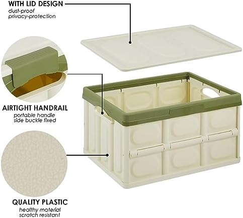 Phyllia Foldable Storage Boxes with Lids, 3 Pack Collapsible Plastic Storage Bins Organizer Containers Baskets Cub with Cover,Stackable Utility Crates Storage Box (Green, 30L) - Image 2