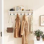 BAMEOS 35" L Wall Hooks with Shelf, Entryway Coat Hooks, Wood Wall Hanging Shelf, Wall-Mounted Coat Rack with 7 Dual Metal Hooks for Bathroom, Kitchen, Living Room, Bedroom (White) - Image 7