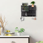 Nekon Key Holder Wall Mount with Drawer, 14.5" Mail Holder, Black - Image 4