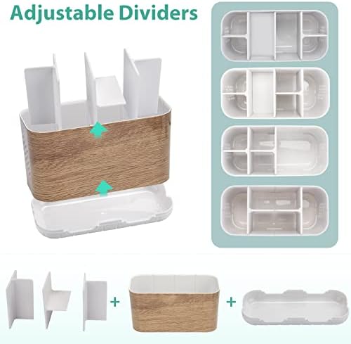 Boperzi Toothbrush and Toothpaste Holder Wood Grain for Bathroom Countertop with Adjustable Dividers, Toothpaste Caddy Organizer Storage Rustic Decor Set Freestanding Anti-Slip for Shower,Family,Kids - Image 4
