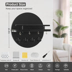 10.2" Key Holder Wall Mount with Shelf & Mail Organizer, 8 Hooks Black - Image 6