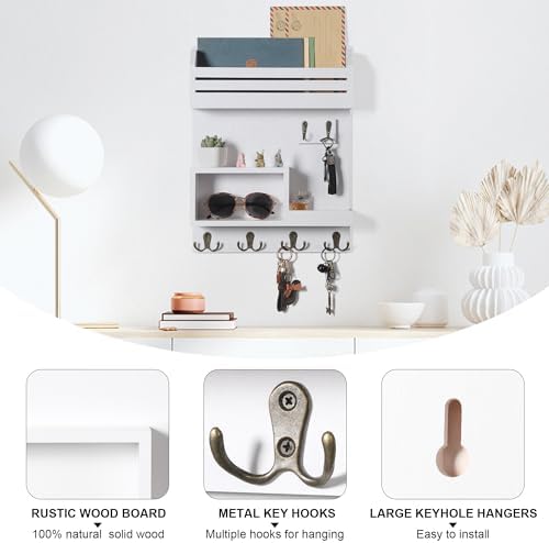 Key Holder for Wall, Wall Mounted Mail Organizer with 6 Metal Key Hooks, Key Racks for Home Entryway Decor, Luxury White - Image 4