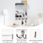 Key Holder for Wall, Wall Mounted Mail Organizer with 6 Metal Key Hooks, Key Racks for Home Entryway Decor, Luxury White - Image 4