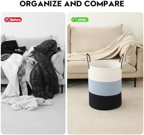 Laundry Basket Hamper Tall Rope Storage Woven for Blanket toys Dirty Clothes in Living Room Bathroom Bedroom (Gradient Blue, 80L/21.3Gal) - Image 5