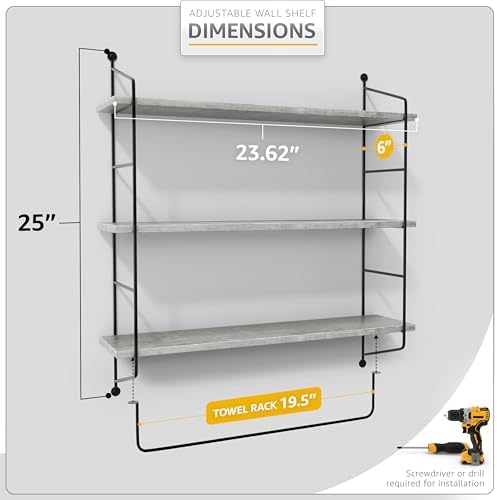 Sorbus 3-Tier Floating Shelves for Wall, Bathroom Storage & Decor (Gray) - Image 3