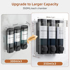Shampoo and Conditioner Dispenser,Shower Soap Dispenser 3 Chamber No Drill Wall-Mounted Shampoo Dispenser for Shower Wall Mounted Shower Dispenser for Bathroom Hotel Large Capacity,Black - Image 2