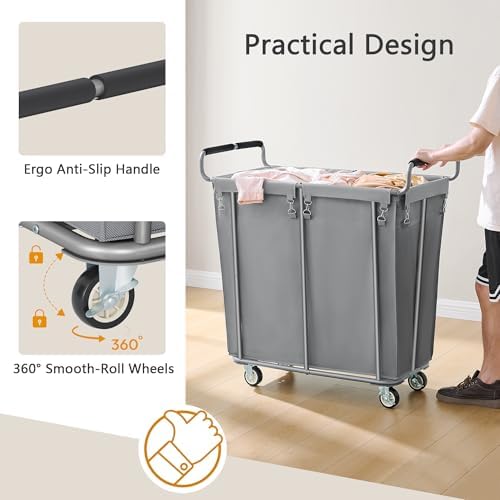 Gewudraw 360L Rolling Laundry Hamper with Wheels, 95 Gallons, Grey - Image 6